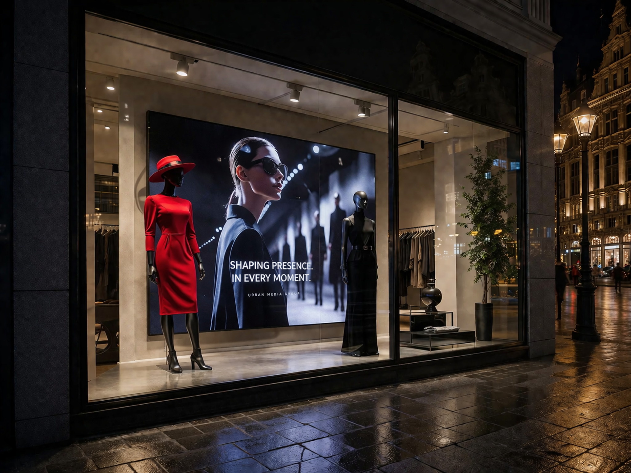 Elegantes Schaufenster mit integrierten Displays