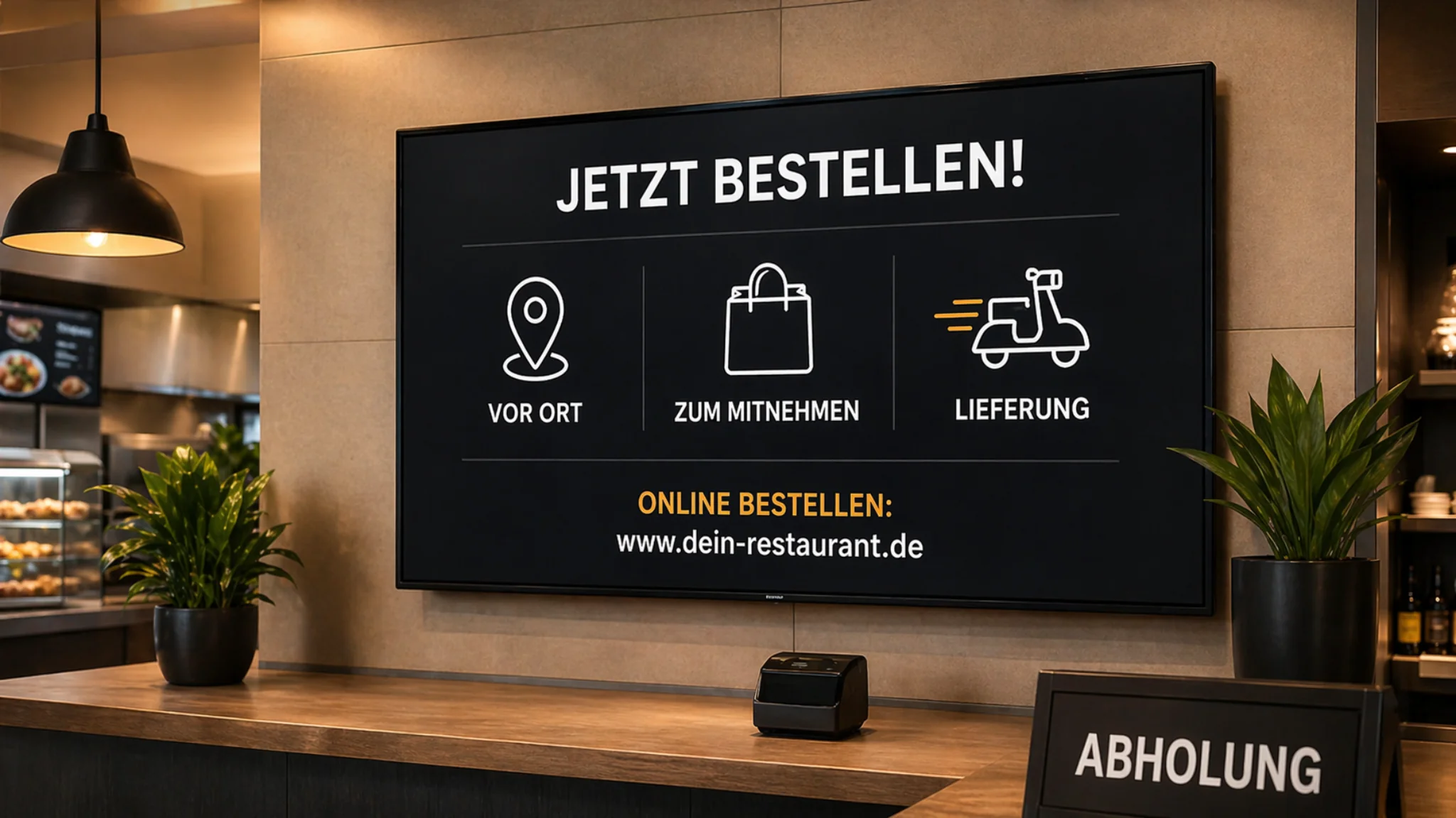 Digitaler Bestellhinweis für Vor Ort, Mitnahme und Lieferung