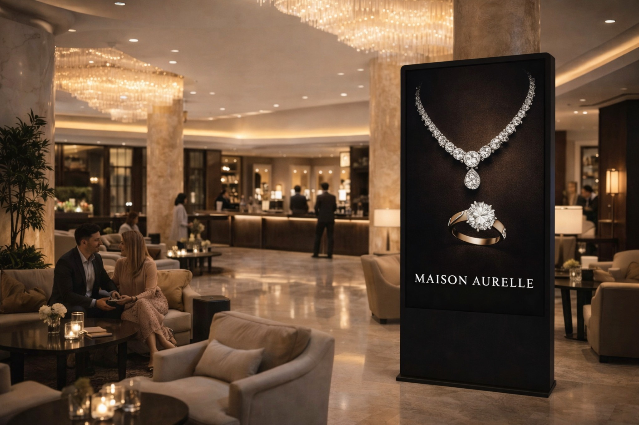 Hotel-Lobby mit Premium-Werbedisplay